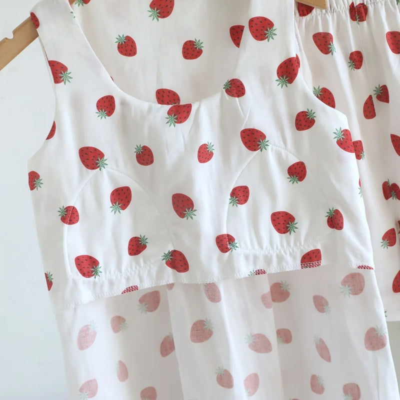 Chest Pad Women's Pajama Set Sexy Nightwear Two-Piece Ladies Set Home Wear Summer Sleeveless Sleepwear Cotton Pyjama Set Woman