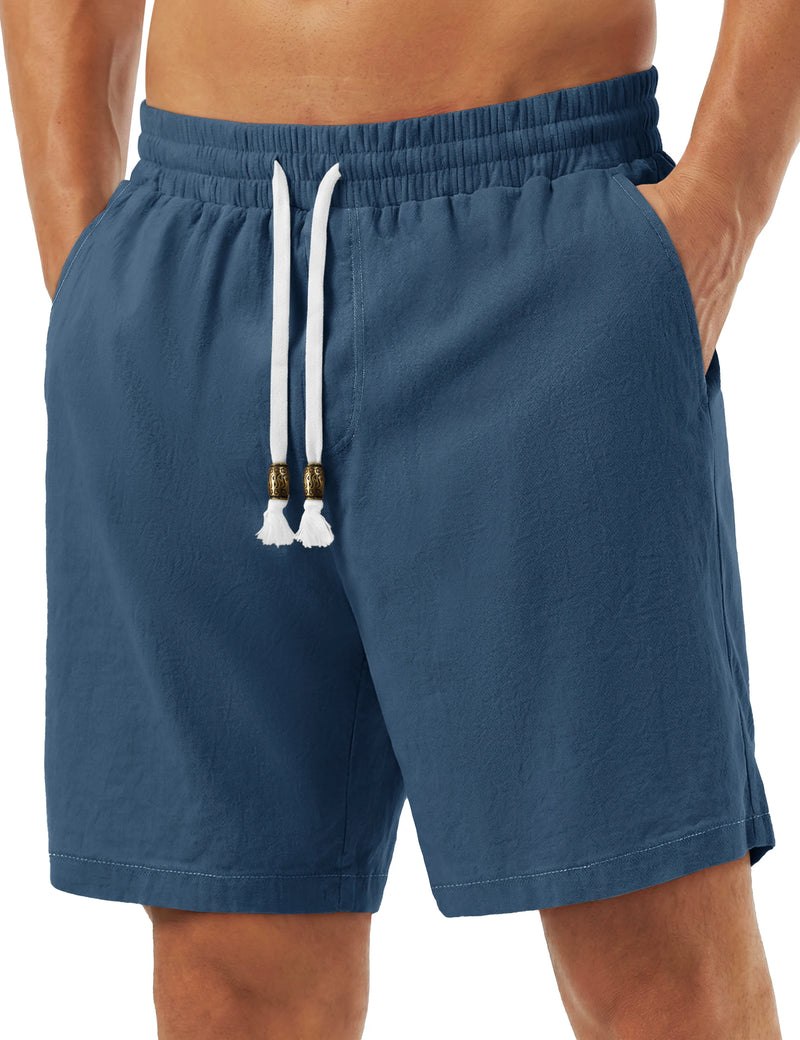 TACVASEN Men's Cotton Casual Shorts Loose Summer Beach Vacation Short Solid Pants with Deep Pockets Elastic Waist 7 Inch Inseam