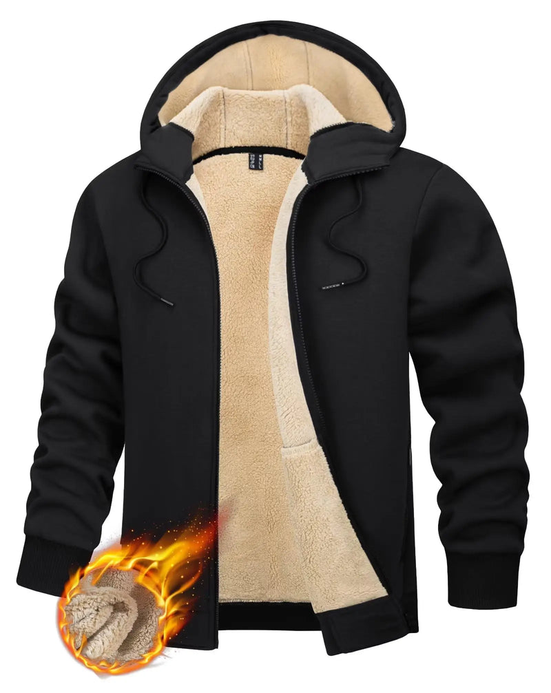 TACVASEN Fleece Lining Winter Hoodie Mens Sherpa Jackets Windproof Full Zip Warm Coats Climbing Hooded Casual Outwear Sportswear