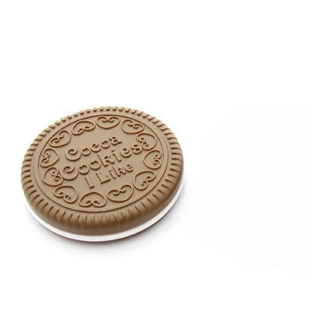 1pc Chocolate Biscuit Small Folding Makeup Mirror, with Comb Cute Outside Pocket Mirrors Travel Vacation,Women'S Makeup Mirror