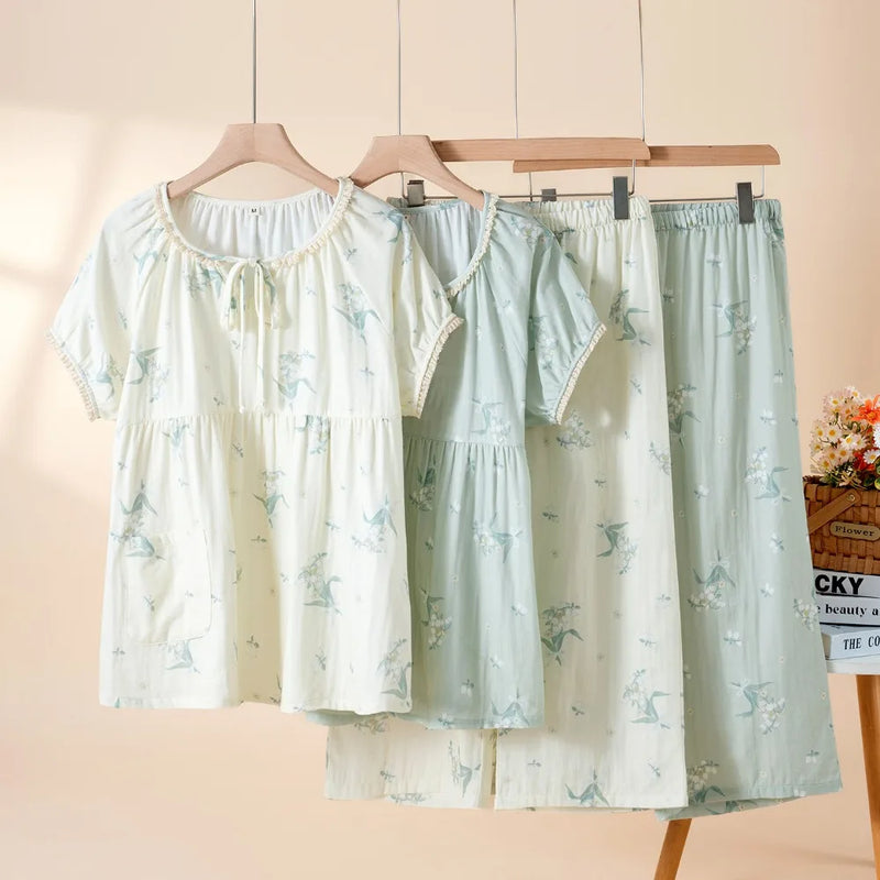 Summer Short Sleeve Sleepwear Loungewear Sets Women Pajama Home Wear Pijama Suit 2026 New Floral Night Wear Ladies Pyjama Set