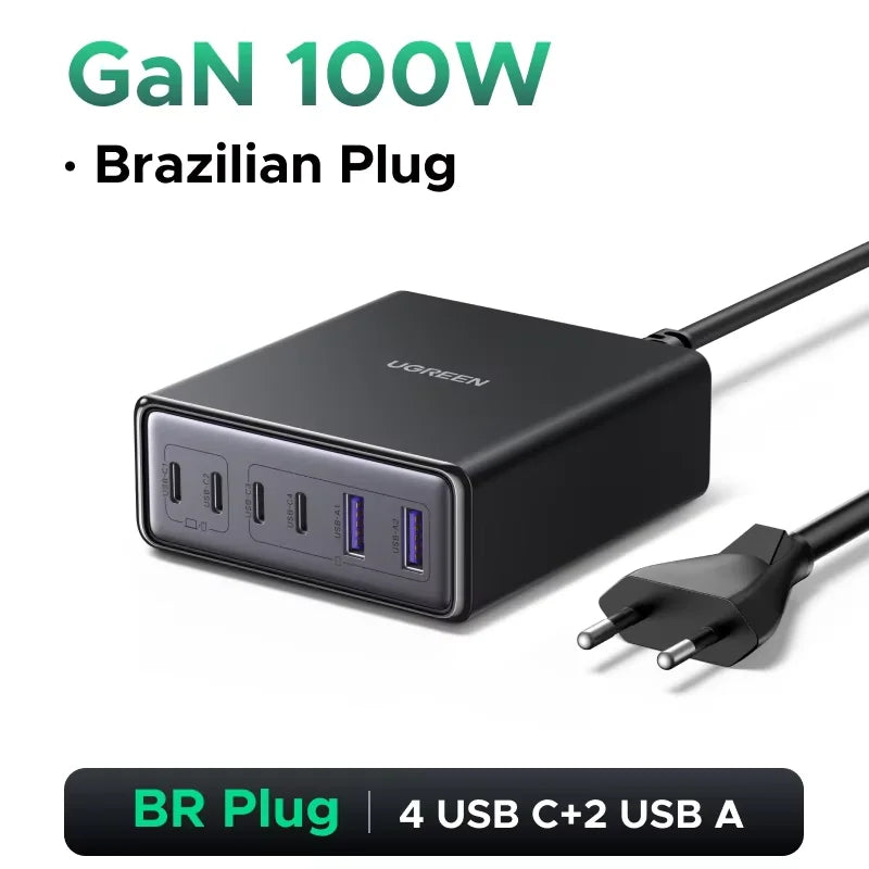 UGREEN 100W 65W GaN Charger 6 in 1 Desktop Laptop Fast Charger For iPhone18 17 16 Pro Max Xiaomi Samsung Tablet Macbook Air iPad