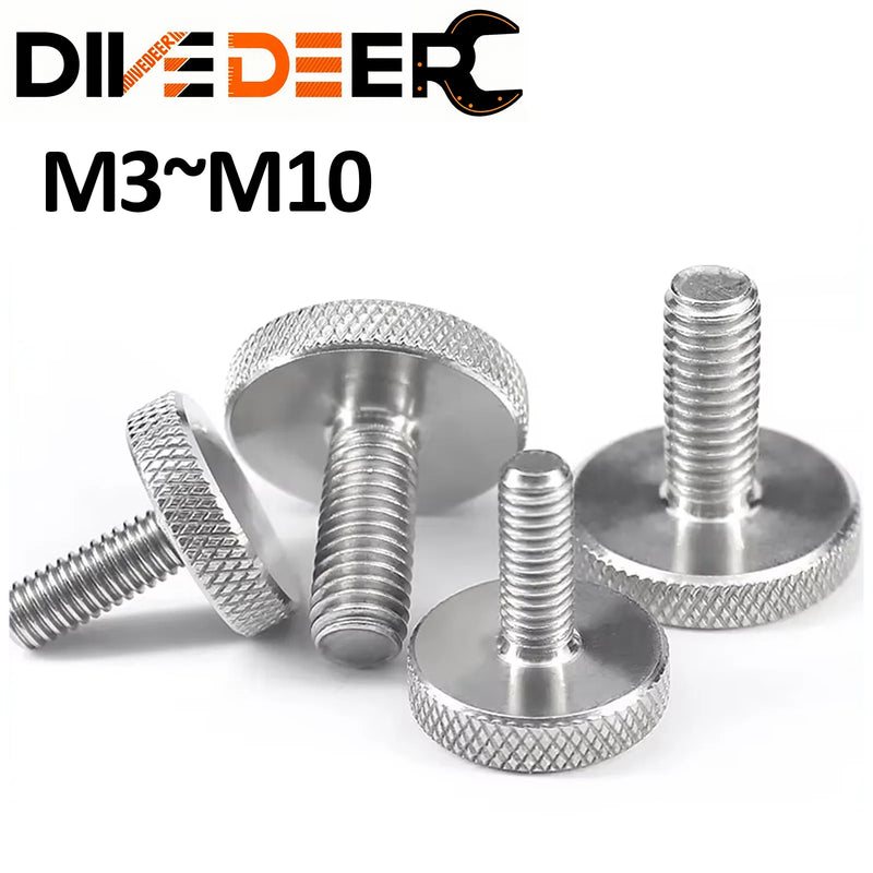 M3 M4 M5 M6 M8 M10 GB835 304 Stainless Steel Knurl Flat Round Head Hand Tighten Curtain Wall Glass Thumb Screw Bolt DIN653