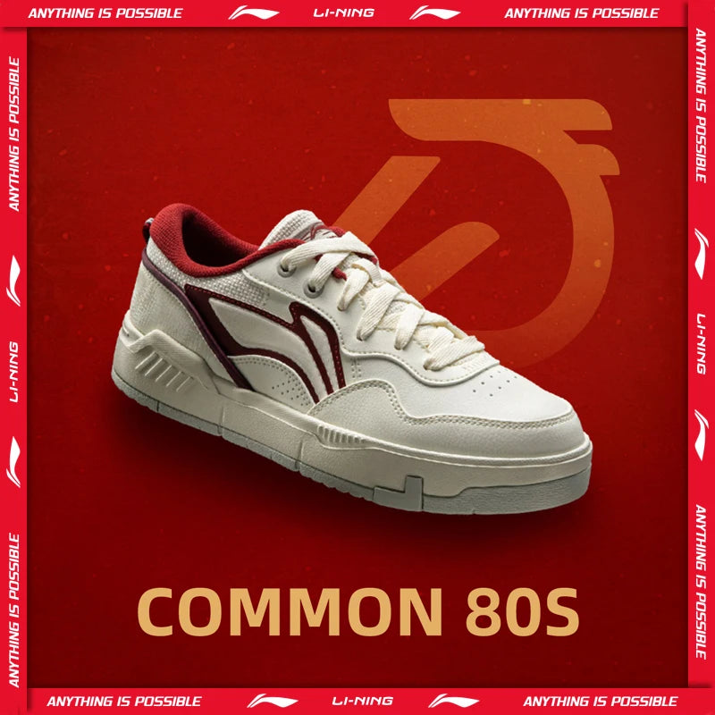 ស្បែកជើង Li-Ning ស្ត្រី COMMON 80S របៀបរស់នៅ ខ្នើយពីរ ទន់ ងើបឡើងវិញ មានផាសុកភាព ស្បែកជើងប៉ាតា LiNing បុរាណ ធម្មតា AGCW120