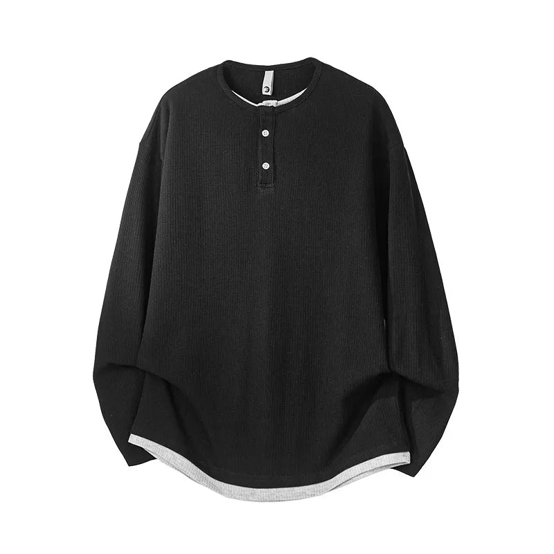 DUKEEN Men's Heavyweight Henley Long Sleeve T-Shirt - Spring Casual Layered Pullover Sweatshirt with Premium Feel