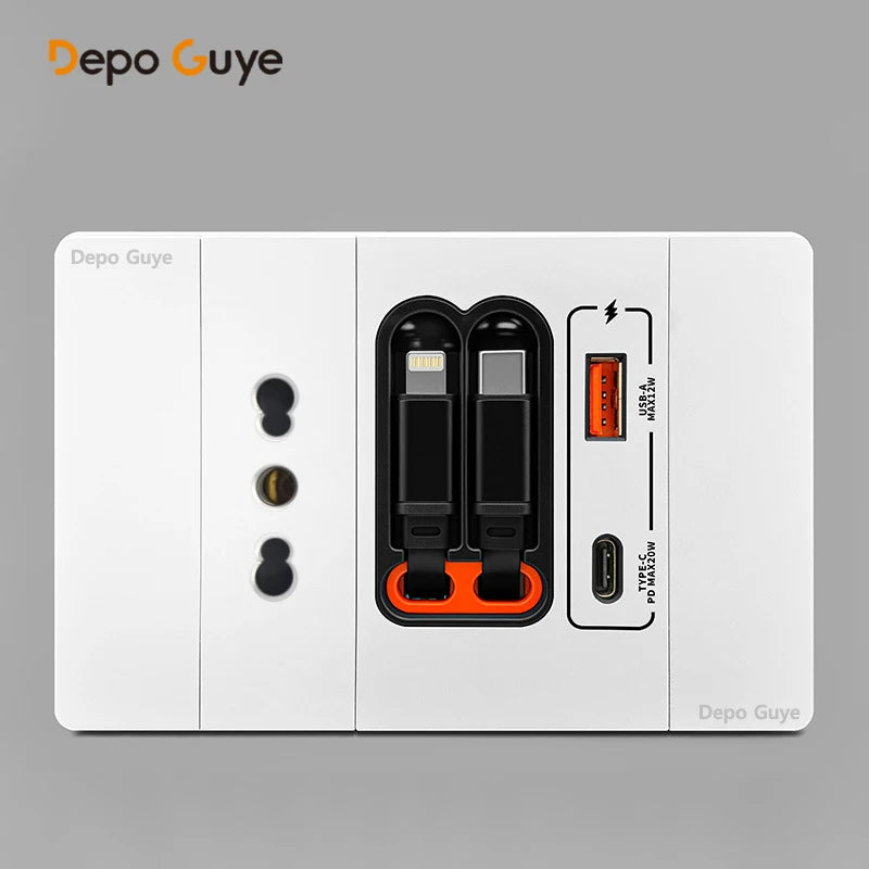 20W PD Fast Charge Socket with Double USB Charging,US/Thai /Italy Universal USB Type-C Wall Outlet Panel 120*79mm For Home Use