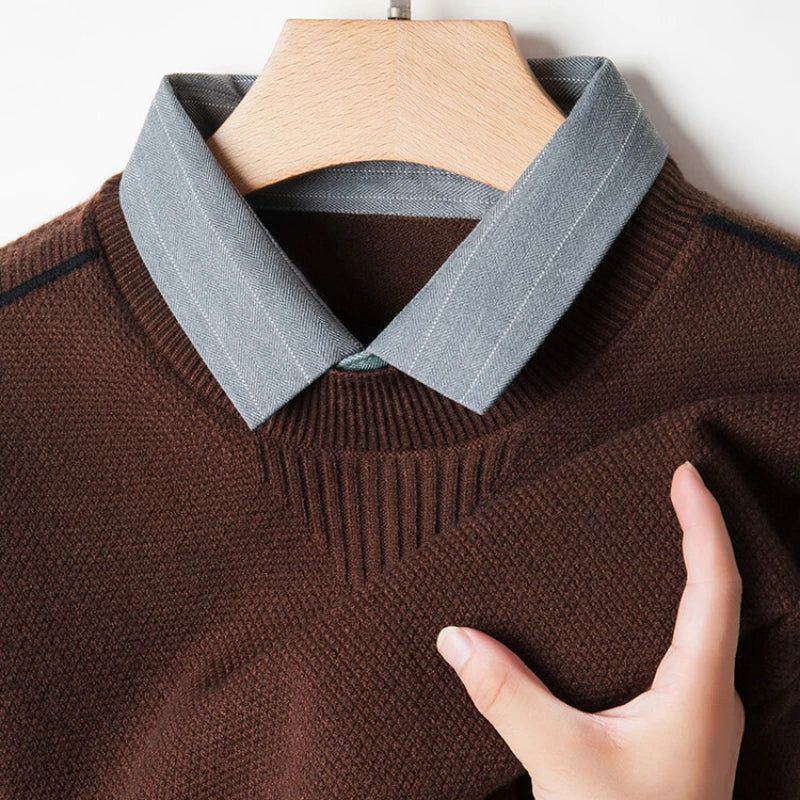 Men's solid color sweater, stretchy and warm for autumn, suitable for business casual daily commute.