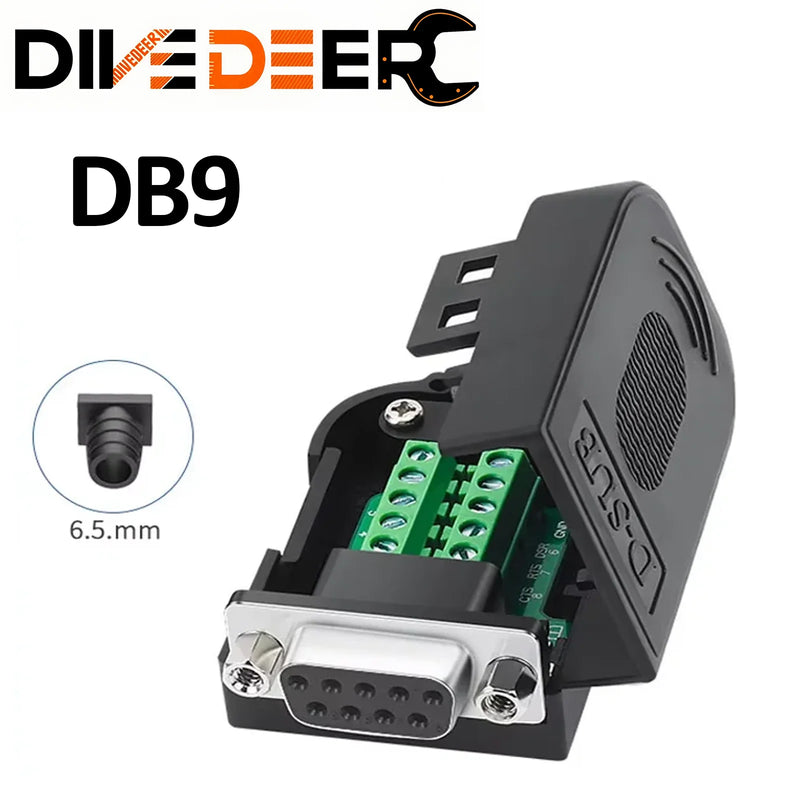 DB9 RS232 Connector D-SUB 9 Pin Male Female Plug RS485 Breakout Terminals 21-24 AWG Wire Solderless Connectors