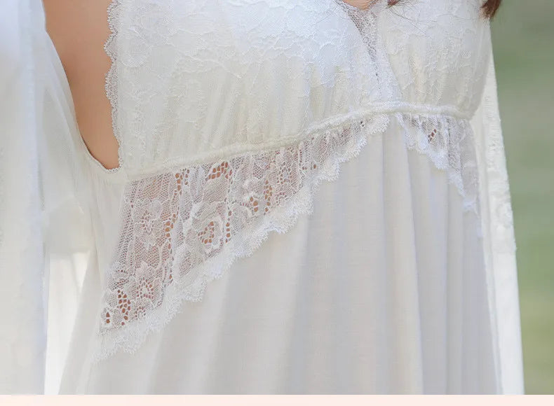 Palace Style Women's Pajamas Spring Summer Modal Dress Set Sexy Suspender Nightgowns Chest Pad Long Sleeve Two Piece Nightdress