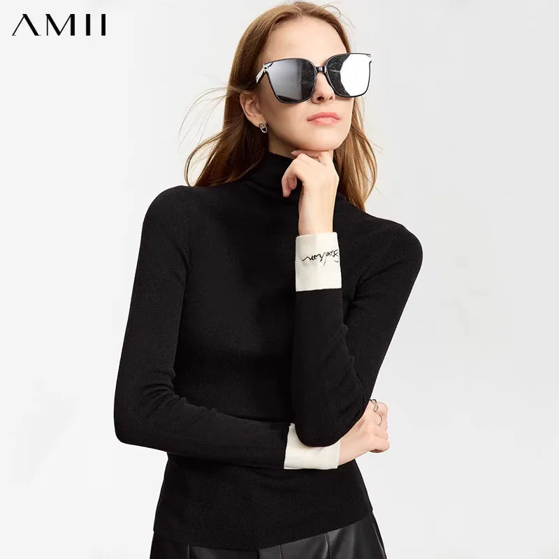 អាវយឺតកមូល AMII Minimalist 2025 សម្រាប់នារី អាវយឺតស្តើង រដូវក្តៅ ដៃវែង លាយឡំជាមួយអាវក្រៅ 12323069