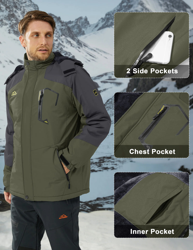 Men's Winter Ski Jacket Waterproof Insulated Fleece Lined Snowboard Parka Hooded Thermal Snow Coat
