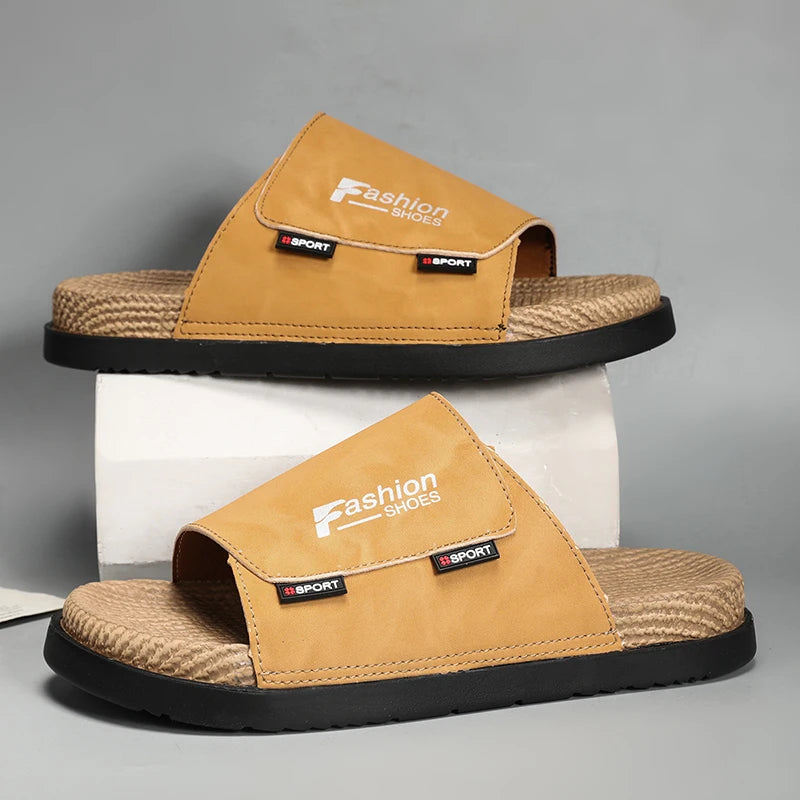 Summer Mens Adjustable Slippers Men Leather Slides Thick Soles Bottom Platform Slippers Sandals Soft Comfortable