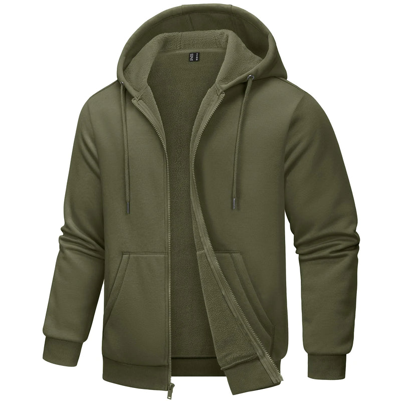 TACVASEN Big Pockets Fleece Lining Hoodies Mens Hooded Coats Full Zip Up Casual Hoodie Jackets Athlete Running Hiking Sportswear