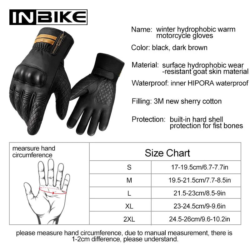 INBIKE Winter Motorcycle Gloves Man Full Finger Thermal Touch Screen Windproof Sheepskin Leather Padded Motorbike Gloves for Men