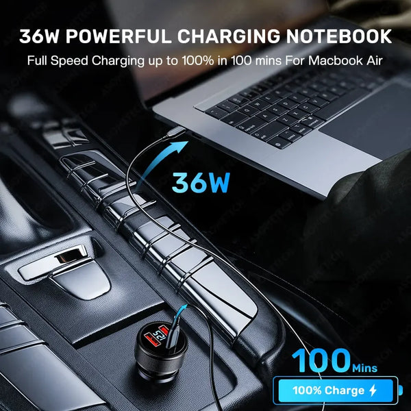 ឆ្នាំងសាករថយន្ត USB 72W QC 3.0 PD 3.0 SCP អេក្រង់ LED USB សម្រាប់ទូរស័ព្ទ iPhone 13 14 Pro Max Samsung Xiaomi Huawei IPad