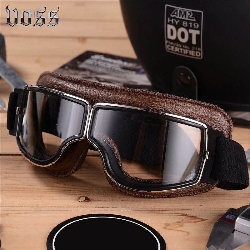 Newest -Style Leather Goggles Vintage Motorcycle Goggles Vintage Motorcycle Goggles Retro Jet Helmet Glasses