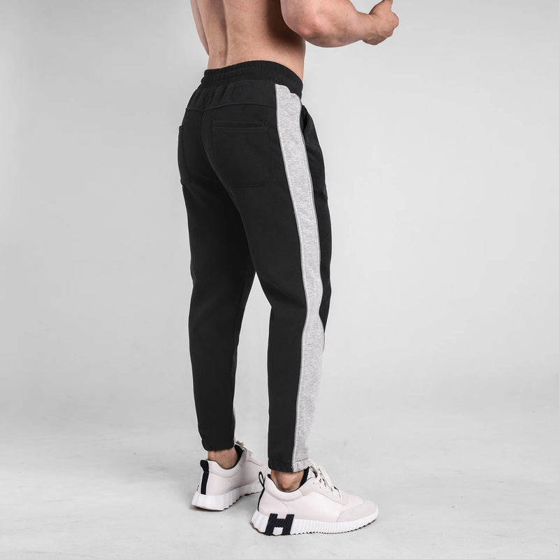 2026 New Winter Men Cuffed Sports Pants, Fashionable Loose-fitting Sweatpants, Black and Gray Color-blocked Casual Trousers