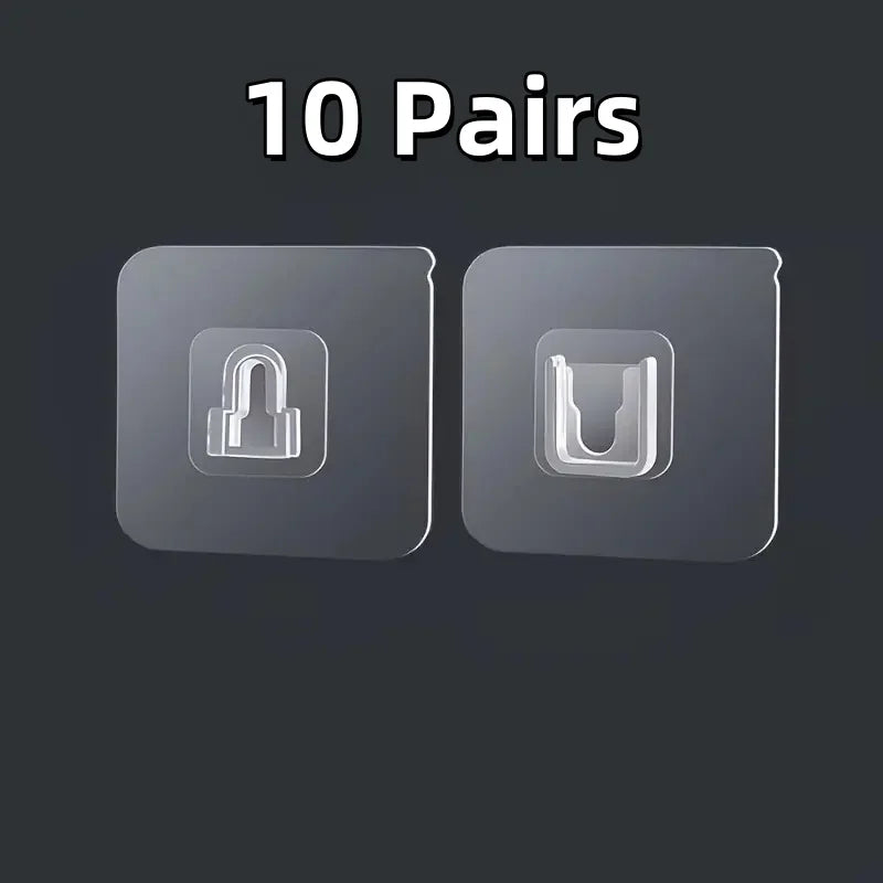 10 Pairs Strong Adhesive Hooks – No Nails, No Damage, Waterproof Wall Hooks for Bathroom, Kitchen & Home