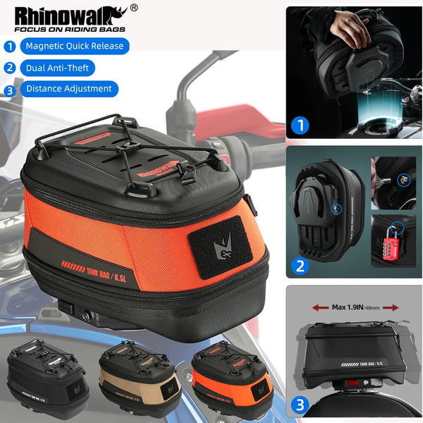 កាបូបដាក់ធុងសាំងម៉ូតូ Rhinowalk ធន់នឹងទឹក កាបូបស្ងួតខាងមុខរហ័ស សម្រាប់ BMW KTM Beneli HONDA CFMOTO DUCATI KOVE KTM