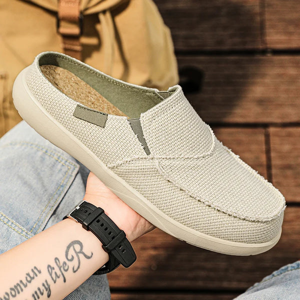 Canvas Slip on Half Shoes for Men Mules Casual Slippers Slides Indoor Home Dudes Summer Breathable Lightweight Big Size 47 48