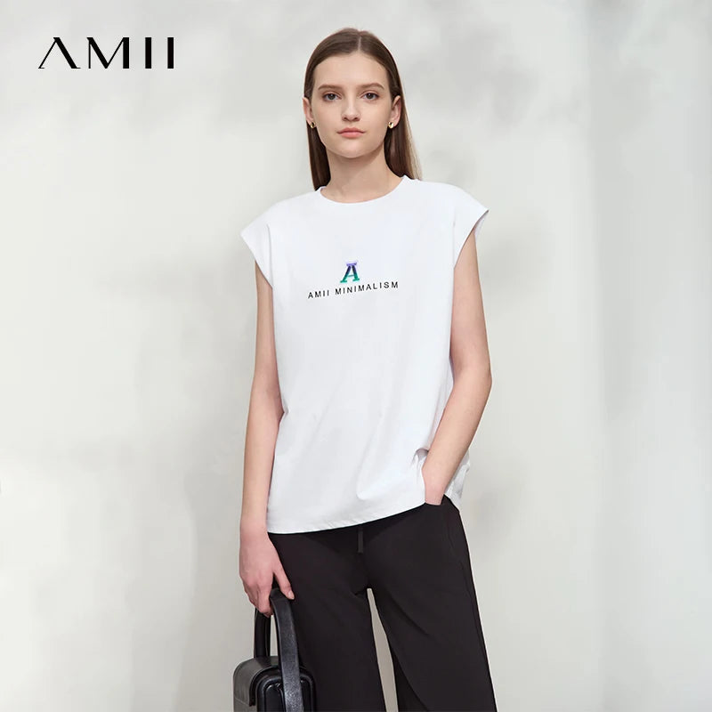 អាវយឺតកមូលសម្រាប់នារី Amii Minimalist រដូវក្តៅឆ្នាំ ២០២៦ អាវប៉ាក់ដៃខ្លីថ្មី ប៉ាក់អក្សរ អាវរលុង ស្លៀកទៅធ្វើការ 12512005