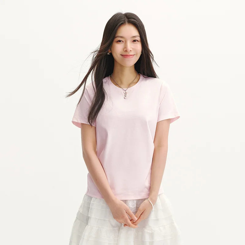Semir Womens Tshirt 2026 Slim Solid Basic Crew Neck White Fashion Casual Soft Daily Wear
