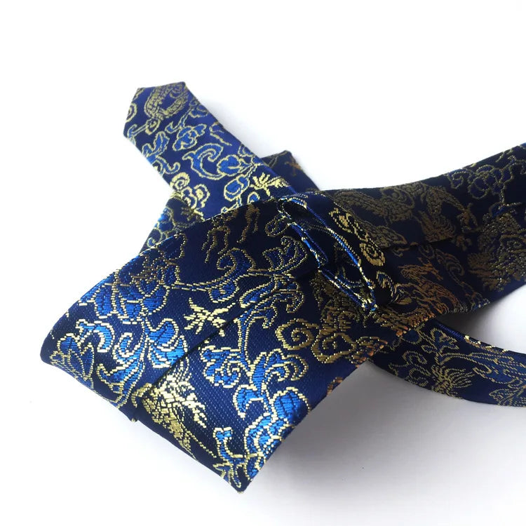 Men's Red Tie with A Chinese-style Design, Featuring A Jacquard Pattern of A Chinese Dragon; Available in Multiple Colors.