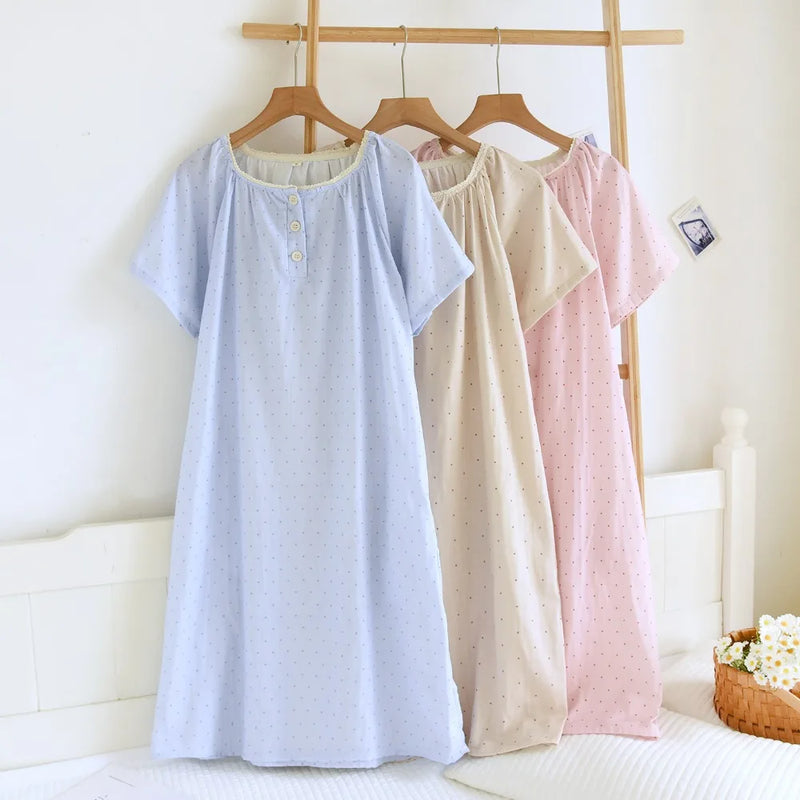 Thin Nightgowns Woman Sleep Summer Pajama Dress New Short Sleeve Sleepwear Women's Cotton Loungewear Home Clothes Nightdress