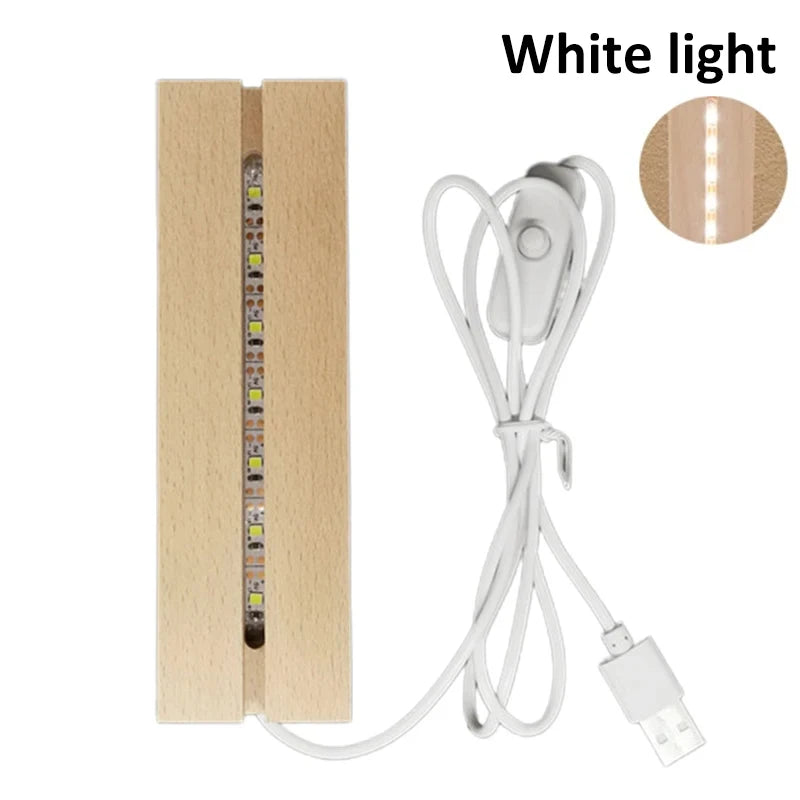 LED Solid Wood Lamp DIY Romantic Night Light, Crystal Glass Lamp Base Switch Log Lamp USB Rectangular Display Lamp Display Stand
