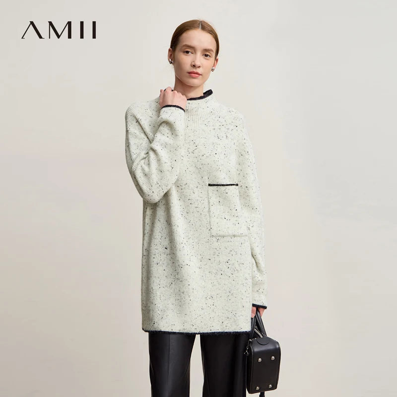 Amii Minimalist Sweater 2026 Winter New Semi-turtleneck Wool Loose Elastic Thick Long-sleeved Casual Sweater For Woman 12554033