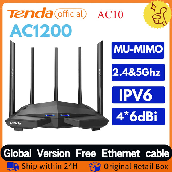 រ៉ោតទ័រផ្លូវការ Tenda AC10 ជំនាន់ Gigabit 2.4/5GHz WiFi 1167Mbps WiFi Repeater 128MB DDR3 High Gain 4 Antennas Network Extender