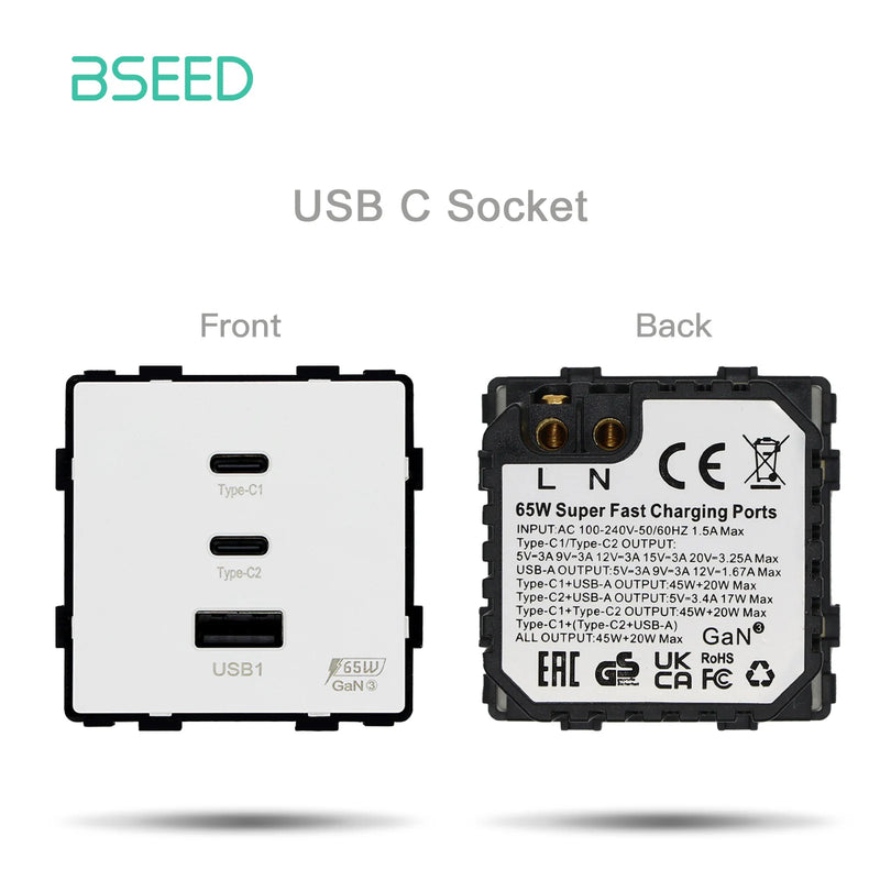 BSEED Matter Touch Light Switch Part Glass Panel Only Smart Switch Work With Tuya Smart Life APP EU Socket Outlets Module