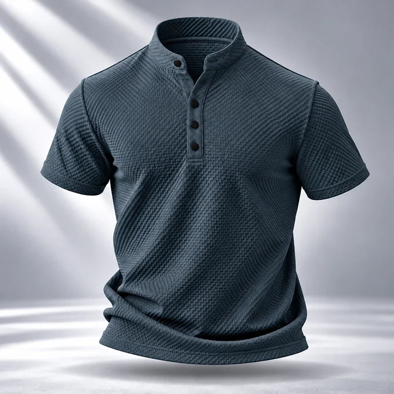 Mens Stand Collar Short Sleeve Shirt Soft Durable Waffle Premium Fabric Suitable For Daily Walking And Light Sports Occasions