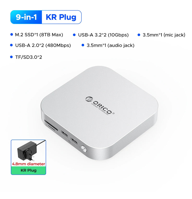 ORICO MiniLink Type C Hard Drive Enclosure Docking Multi-Interface Converter SD/TF4.0 USB4 Transfer Designed for MacMini M4 Dock