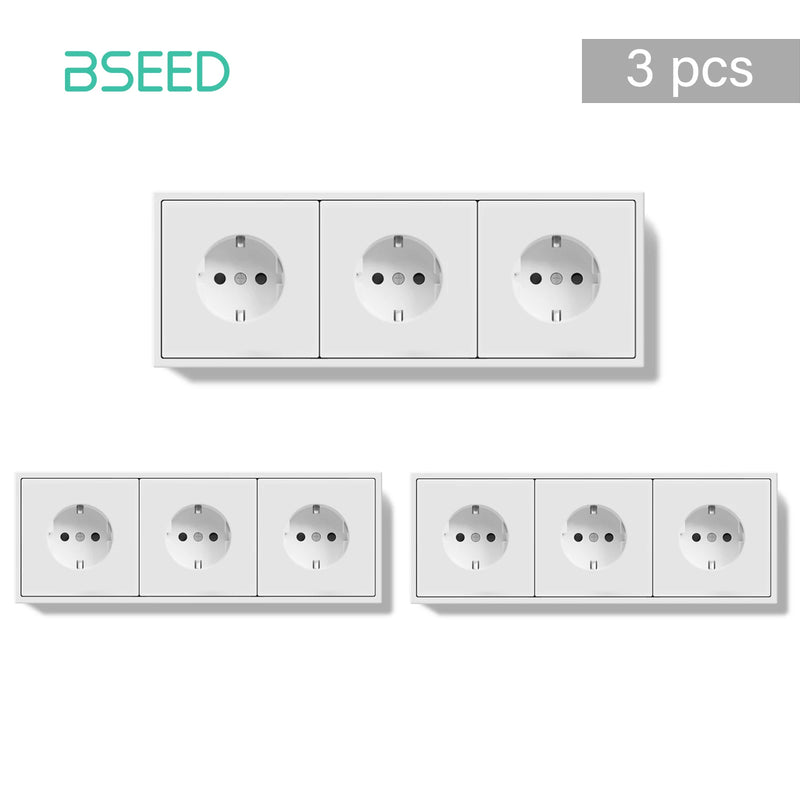 BSEED EU Standard 1/3/5 Pack Triple Wall Electrical Sockets Power Outlets Value Pack White Black Plastic Frame 16A