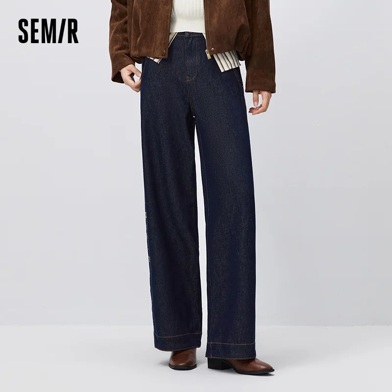 Semir Women Jeans 2026 Rhinestone Patchwork Wide Leg Loose 2026 Autumn Street Style Denim Pants Slim Look Fashion Bottoms