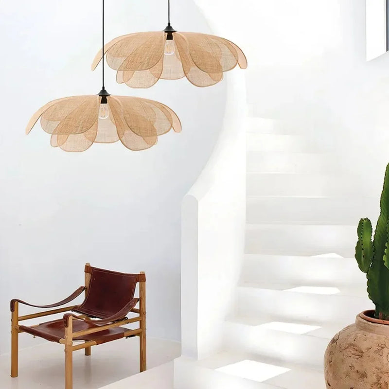 Rattan Chandelier Lights Retro Vine Pendant Lights E27 Tea Room Woven Petal Lamp Homestay Living Bedroom Restaurant Study