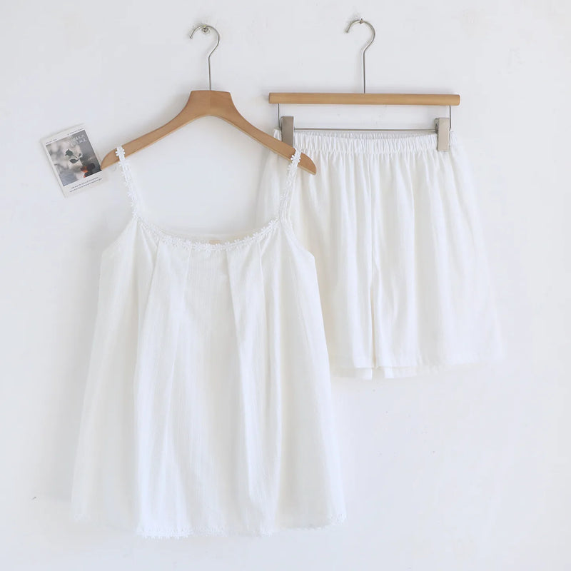 Women's Summer Nightwear Two-Piece Women's Set Solid Color Sleeveless With Chest Pad Sleep Lounge Wear Sleepwear Home Clothing