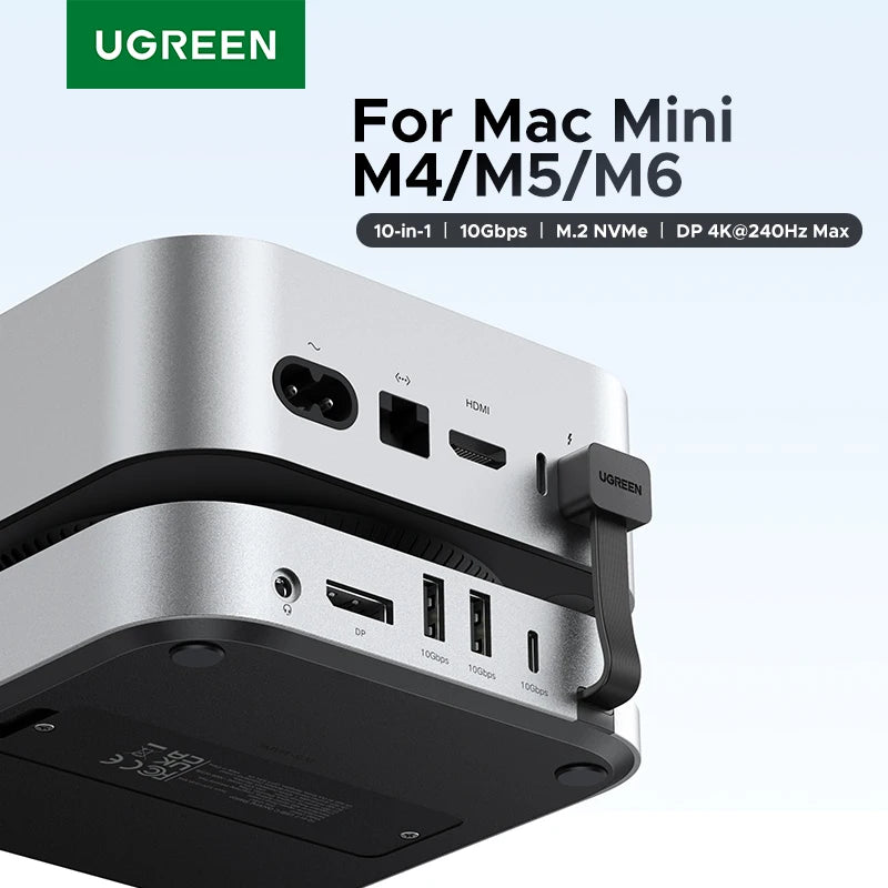 UGREEN Mac Mini Docking Station USB HUB Type-C to DP 4K240Hz M.2 NVMe SSD Slot 10Gbps SD&TF 3.5MM for Mac Mini M4/M5Pro/M6Stand