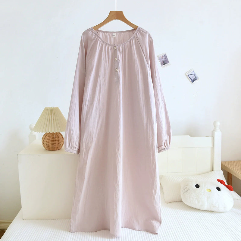 Gauze Cotton Sleepwear Women's Nightie New Spring Summer Long Sleeve Loose O-Neck Nightgowns Nightwear for Woman Night Clothes