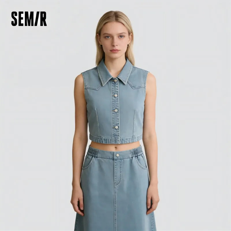 Semir Women Suits 2026 Sleeveless Retro Lapel Collar Shirts & Waist Cinched Urban Casual Skirt Set Everyday Style Soft Daily