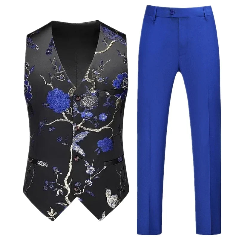 Men's Red Two-Piece Set, Sleeveless V-neck Vest with Trousers, White, Black, Red, Silver, Green,Purple To Choose From!
