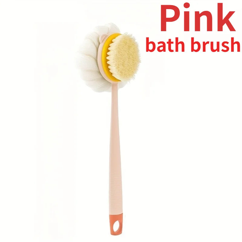 1PC Shower Body Brush with Bristles and Loofah,Back Scrubber with Curved Long Handle,for Skin Exfoliation in Bath.bathing gadget