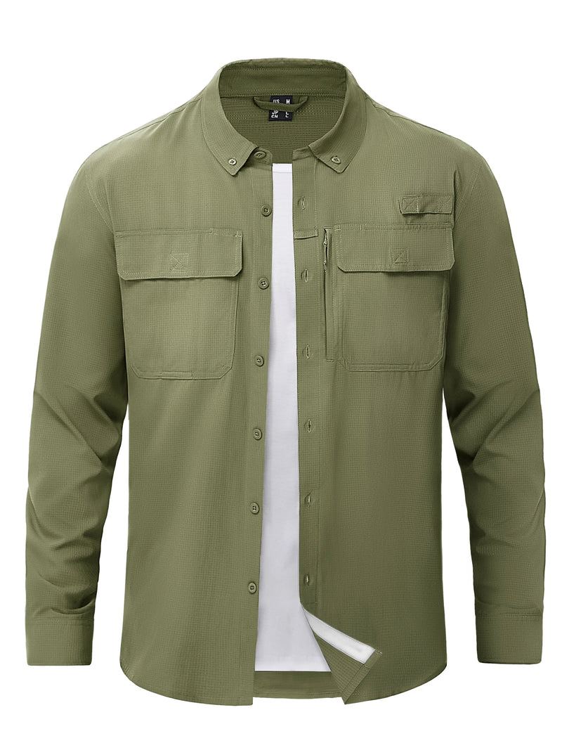 TACVASEN Button Down Fishing Shirts Mens UPF 50+ Quick Dry Long Sleeve Breathable Shirts Outdoor Work UV Sun Protection Shirts