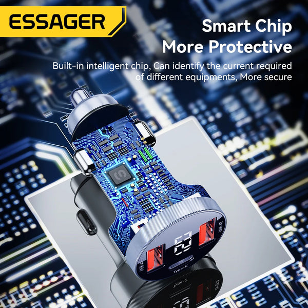 ឆ្នាំងសាករថយន្ត Essager 80W USB Type C PD សាកថ្មលឿនសម្រាប់ទូរស័ព្ទ iPhone 14 13 Huawei Xiaomi Samsung iPad កុំព្យូទ័រយួរដៃថេប្លេត