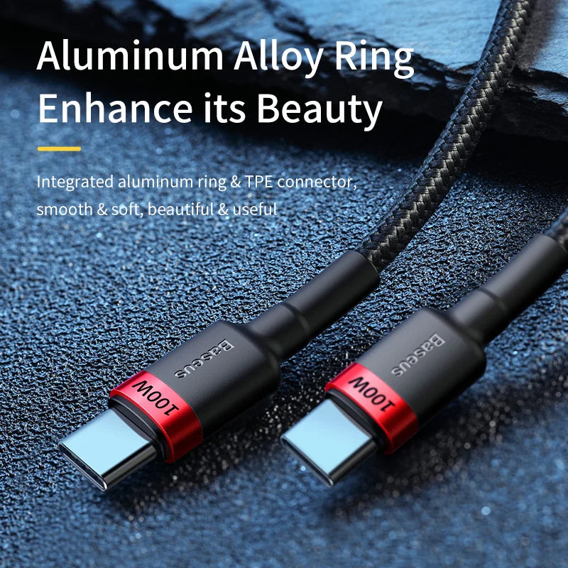 ខ្សែសាកទិន្នន័យ BASEUS PD100W សម្រាប់ iPhone 15 ក្បាលពីរ ប្រភេទ C ដល់ C 65W សាកលឿនសម្រាប់ Huawei Xiaomi Apple