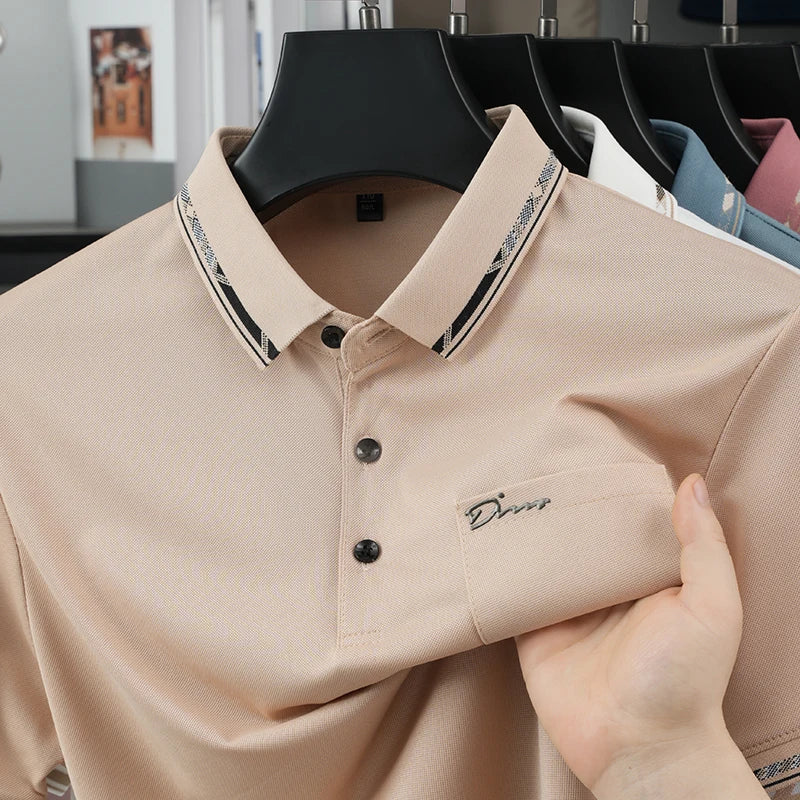 Luxury New Man Short-Sleeved Polo Shirt Lapel Button Letter Print Pocket Design Summer Golf T-Shirt Business Casual MensClothing