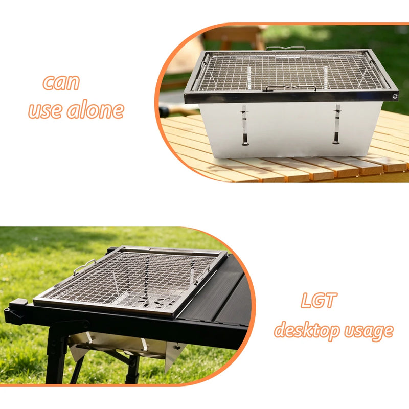 IGT 1 Unit Barbecue Grill Folding Charcoal Firewood Stove  Portable Camping Picnic Cookware Outdoor Stainless Steel BBQ Rack