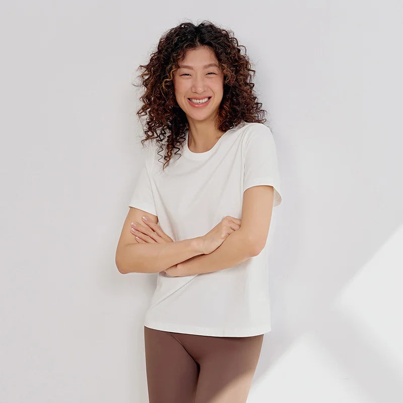 Semir Slim Fit Tshirt Women Summer Solid Color Basic Crew Neck White Cool Touch Casual Comfortable Fashion Slim Top