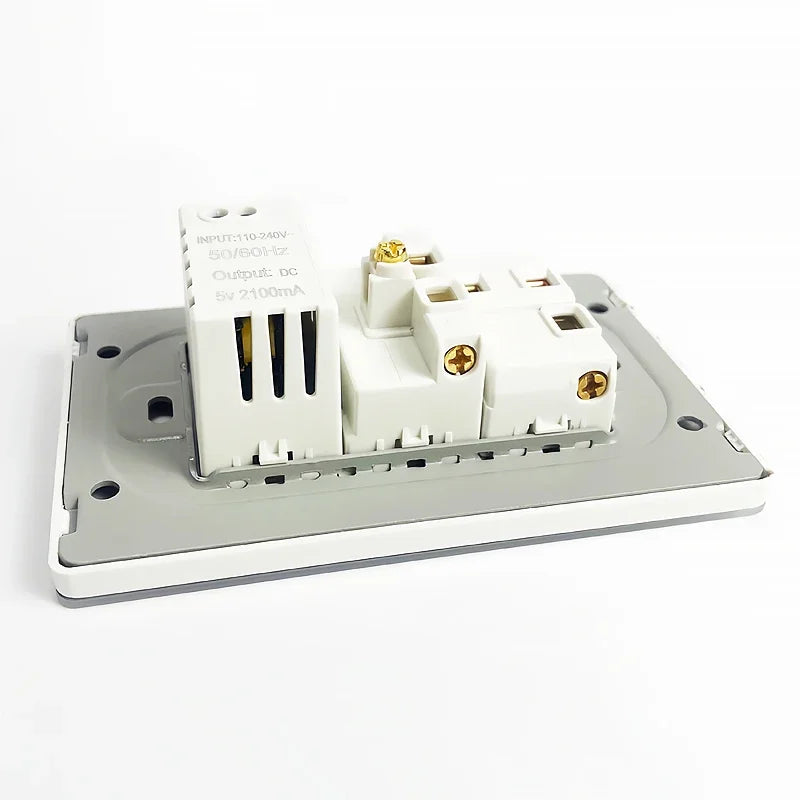 T&I Wall Switch Sockets With USB TypeC  Fast Charging, Italy Socket , Chile Schuko Outlet, Tempered Glass Panel for Home